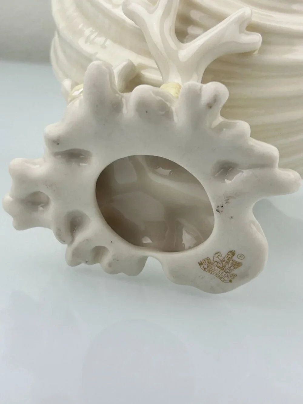 Belleek Ireland Cardium Shell On Coral Base Compote Candy Pedestal Bowl Beige